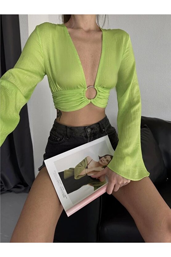 SATEN CROP TOKA DETAYI BUZ Yeşil