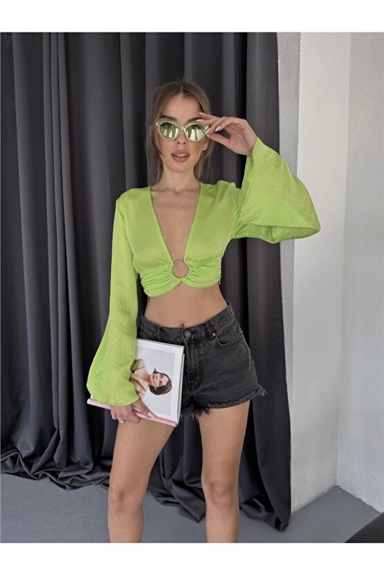 SATEN CROP TOKA DETAYI BUZ Yeşil