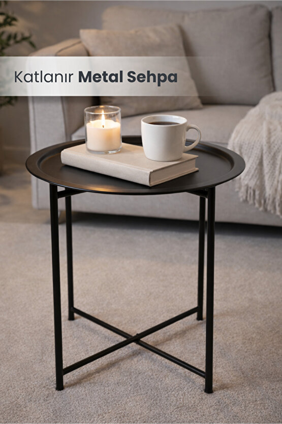 Katlanır Tepsili Metal Sehpa Çok Amaçlı Çıkarılabilir Tepsili Sehpa