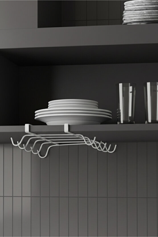 Raf Altı Asılabilir 10 Kancalı Fincan Ve Kupa Bardak Düzenleyici Askılığı - Beyaz