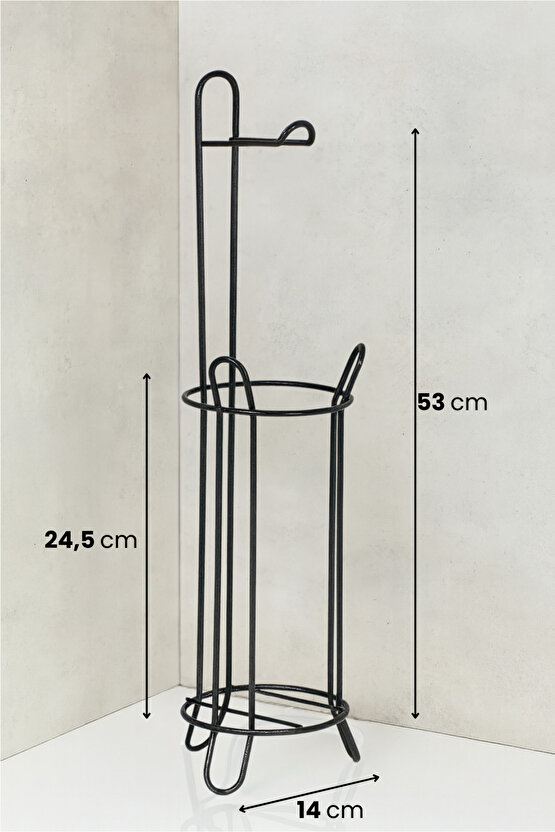 Ayaklı Yedekli Metal Tuvalet Kağıtlığı - Siyah Tel Tasarım - Banyo Düzenleyici