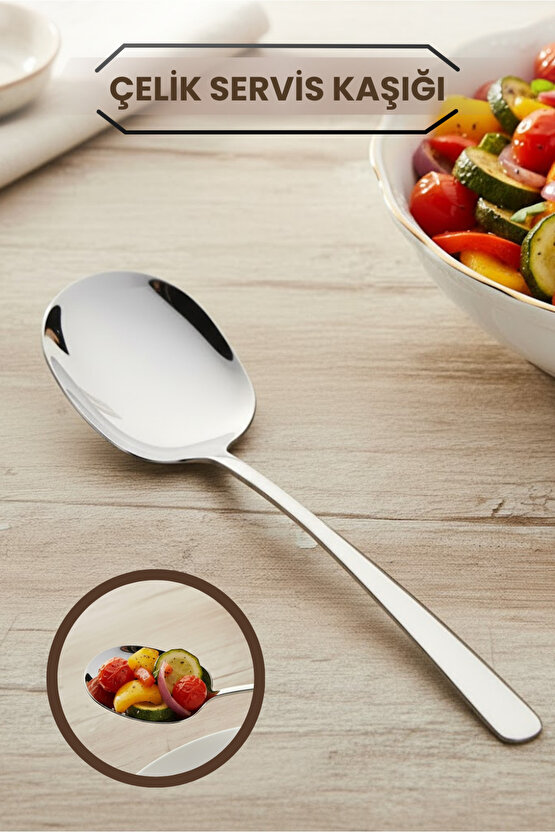 Lüx Paslanmaz Çelik Servis Kaşığı 21 Cm - Sunum Kaşığı - Salata Kaşığı