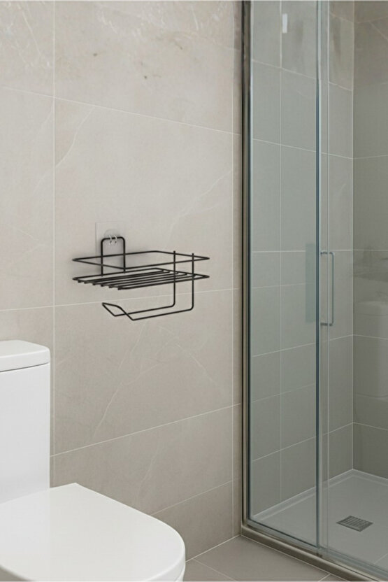 Yapışkanlı Siyah Tuvalet Kağıtlığı Metal Tuvalet Kağıdı Askısı