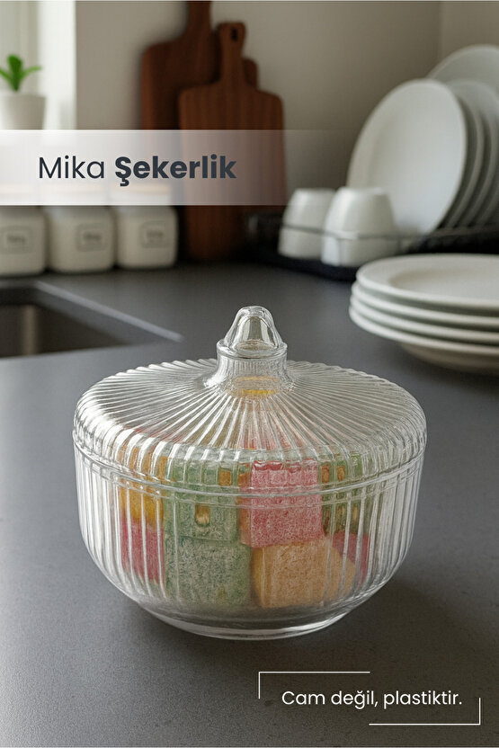 Mika Şekerlik Kapaklı Lokumluk Şeffaf Plastik Şekerlik Sunum Kabı