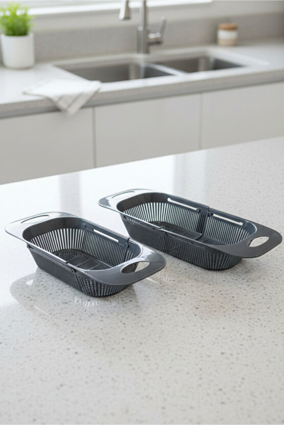 Sürgülü Genişleyebilir Süzgeç Ayarlanabilir Meyve Sebze Yıkama Sepeti