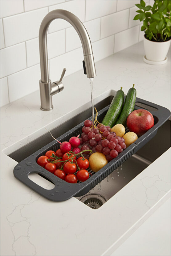 Sürgülü Genişleyebilir Süzgeç Ayarlanabilir Meyve Sebze Yıkama Sepeti