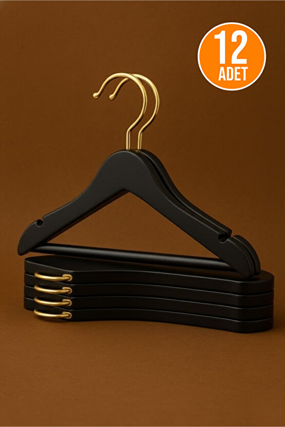 12 Adet - Bebek ve Çocuk Boy Ahşap Görünümlü Plastik A Kalite Elbise Askısı Tshirt Pantolon Askı