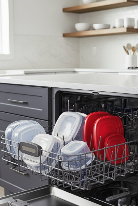 Kırmızı 4lü Vakumlu Sızdırmaz Kapaklı Saklama Kabı Erzak Düzenleyici Set 1L, 1,5L, 2L, 2,5L