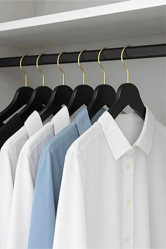 12 Adet - Ahşap Görünümlü Plastik A Kalite Elbise Askısı Tshirt Pantolon Askı