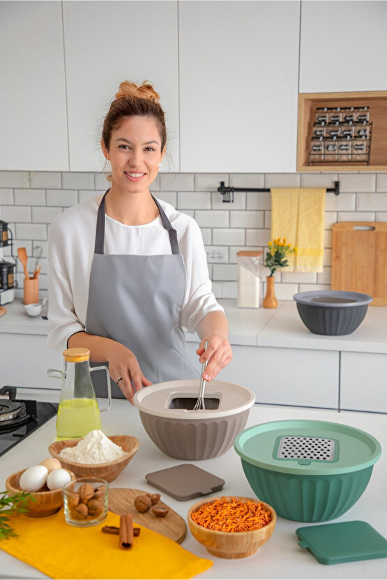 Yeşil Rendeli Karıştırma Kabı Saklama Kabı ve Mikser Kabı