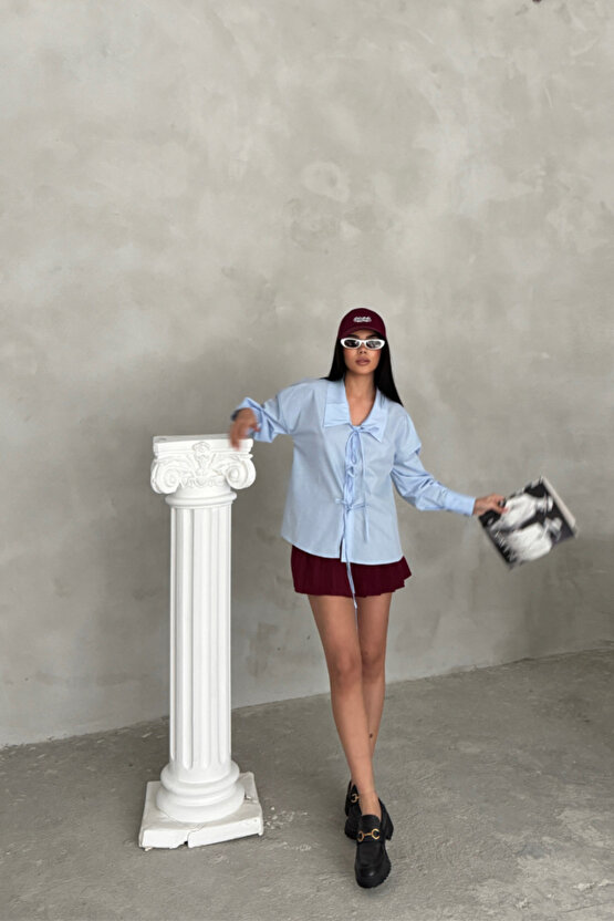 Gökyüzü Moda OKUL YAKA POPLİN GÖMLEK İP BAĞLAMA DETAYLI - Bebe Mavi