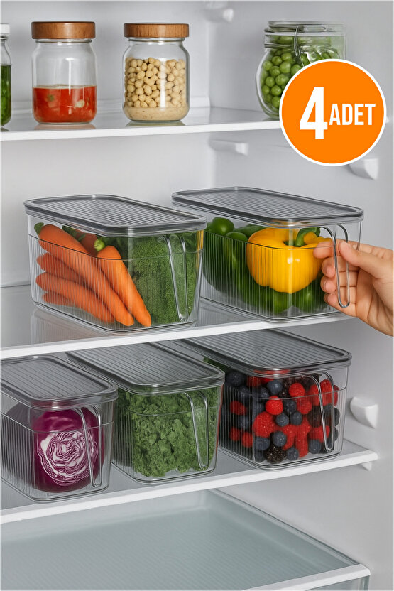4lü Kulplu Şeffaf Buzdolabı Organizeri Gıda Saklama Düzenleyici Seti 3.60 L
