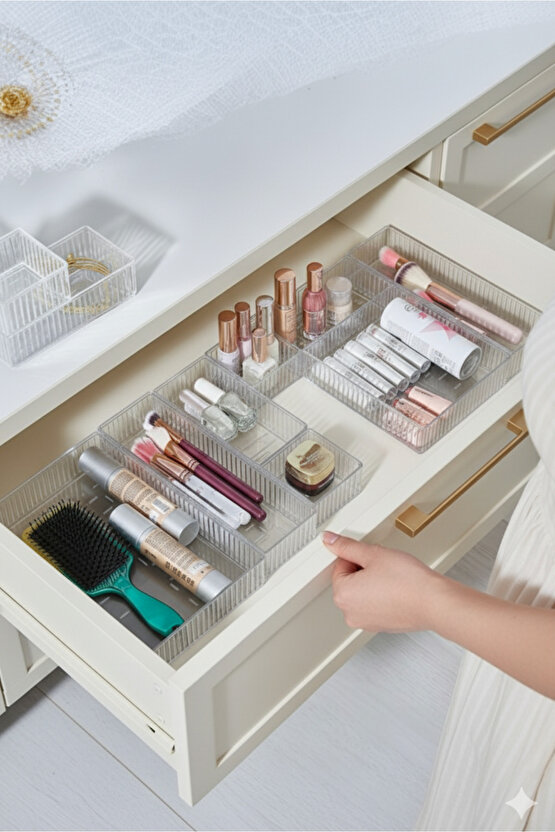 6lı Şeffaf Kaydırılabilir Çekmece İçi Takı Makyaj Organizer Seti