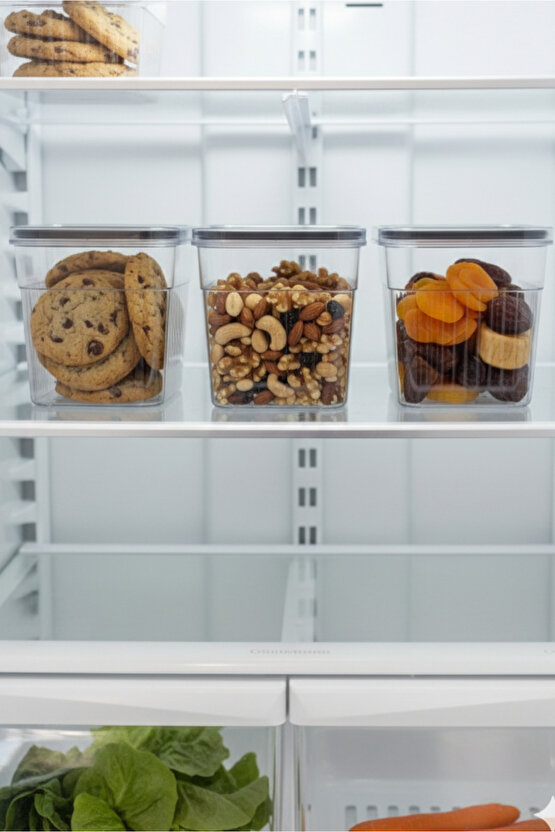 3lü Şeffaf Sızdırmaz Vakumlu Erzak Saklama Kabı Bakliyat Saklama Kutusu 1,6 L