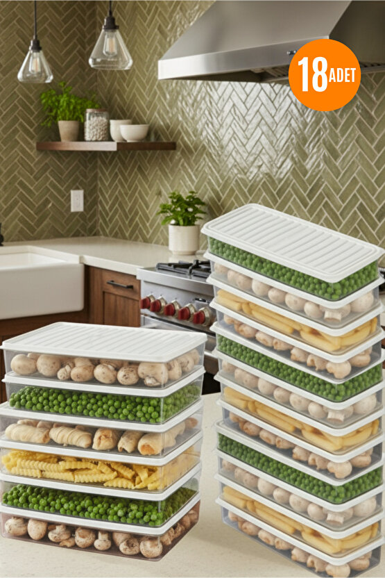 18li Şeffaf Saklama Kabı Buzdolabı Dondurucu Difrize Uygun Düzenleyici Set 6x2400 ml - 12x1200 ml