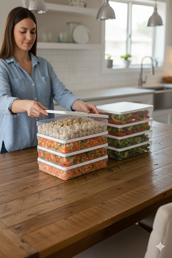 8li Şeffaf Saklama Kabı Buzdolabı Dondurucu Difrize Uygun Düzenleyici Set 8x2400 ml