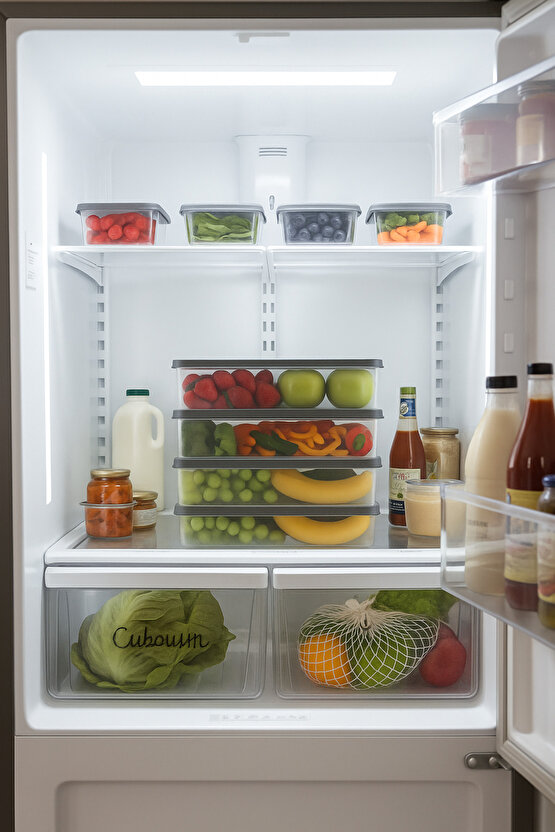 8li Şeffaf Saklama Kabı Buzdolabı Dondurucu Difrize Uygun Süzenleyici Set 8x1200 ml