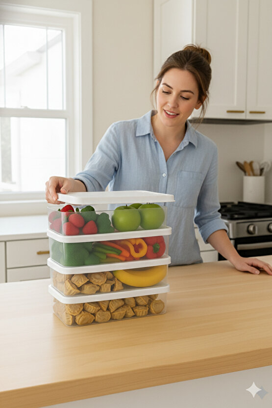 4lü Şeffaf Saklama Kabı Buzdolabı Dondurucu Difrize Uygun Düzenleyici Set 4x1200 ml