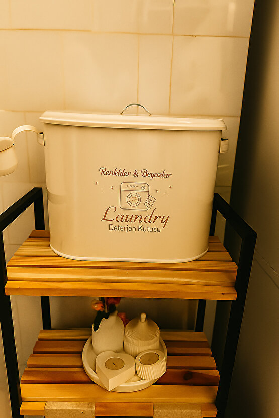 Metal Bölmeli Deterjan Kutusu – Kapaklı Çamaşır Deterjanı Saklama Kabı