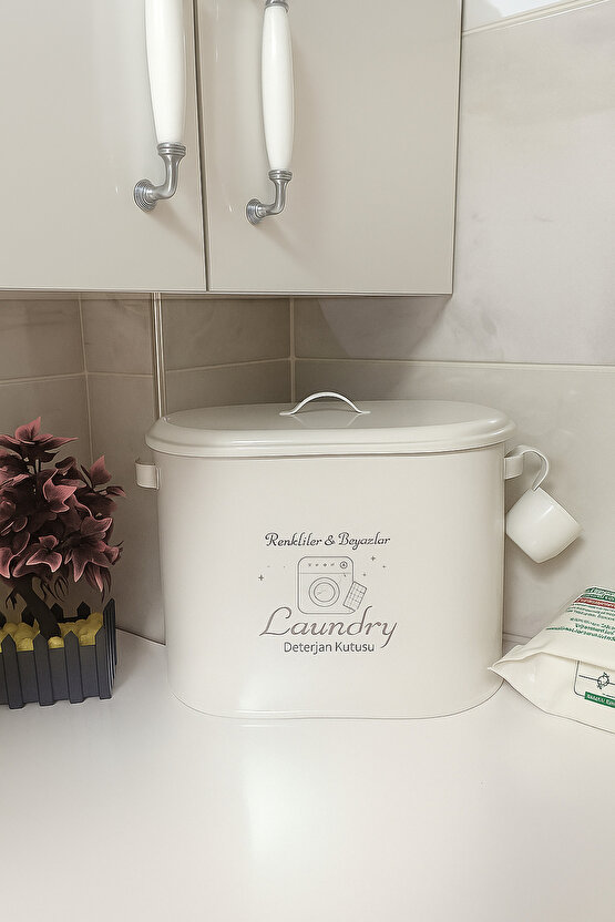 Metal Bölmeli Deterjan Kutusu – Kapaklı Çamaşır Deterjanı Saklama Kabı