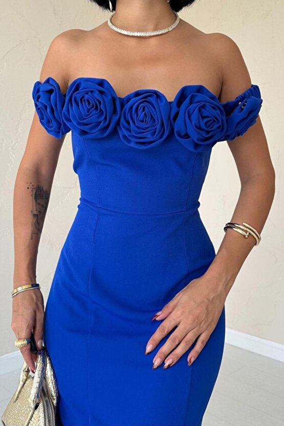 MODAVERA Saks Madonna Yaka Güllü Elbise