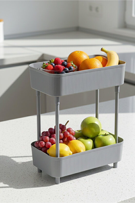 Düzenleyici 2 Katlı Gri Raf -Dolap İçi & Tezgah Üstü Banyo Deterjanlık Mutfak Evye Altı Organizer