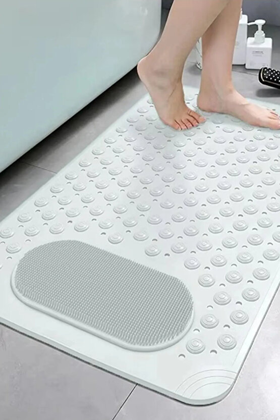 Vantuzlu Banyo ve Duş Kaydırmazı | Küvet İçi Masajlı Kaymaz Zemin Duşakabin Paspası 36x70 Cm - Beyaz