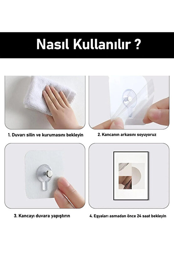 4 Adet Kendinden Yapışkanlı Tablo Askısı - Çok Amaçlı Yapışkan Vida Çivi