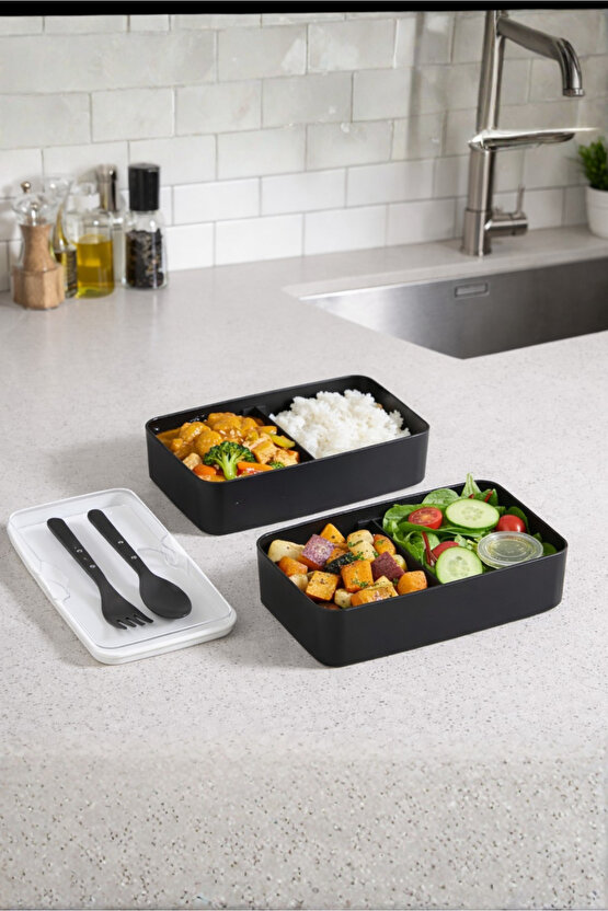 2 Kat Yemek Saklama Kabı Beslenme Kutusu Seti - Sporcu Diyet Öğrenci Fitness Okul Işyeri Sefer Tası