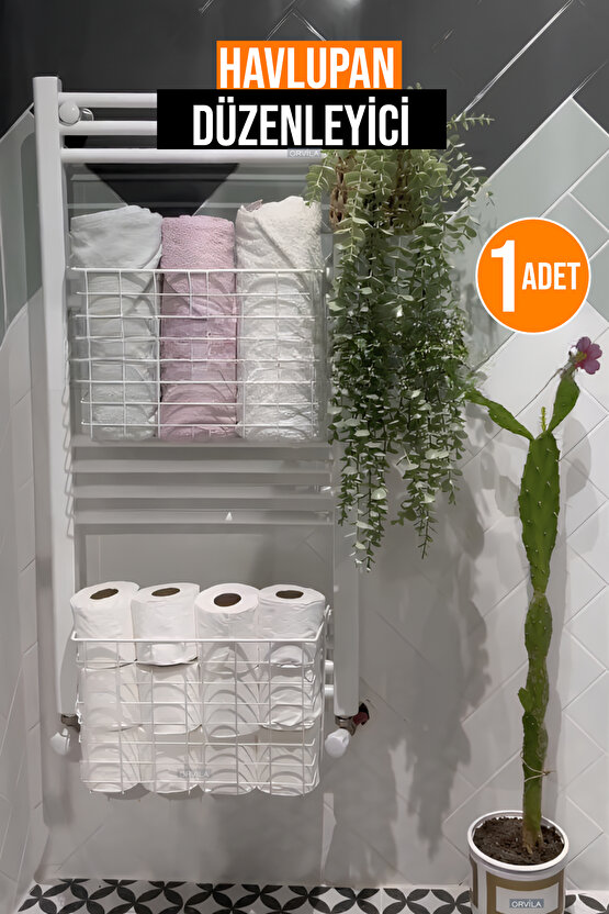 Asılabilir Havlupan Düzenleyici Banyo Havluluk Kurutma Sepeti Tuvalet Kağıdı Organizer Beyaz