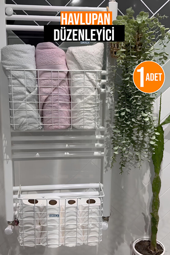 Asılabilir Havlupan Düzenleyici Banyo Havluluk Kurutma Sepeti Tuvalet Kağıdı Organizer Beyaz