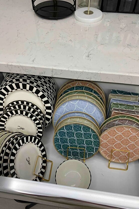 9 Bölmeli Tabaklık ve Tabak Düzenleyici Mini Bulaşıklık - Dolap İçi Çay Kahve Tablası Düzenleyici