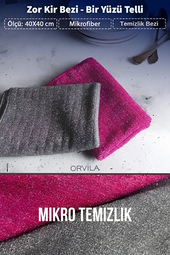 Mikrofiber Zor Kir Bezi İnatçı Kirler ve Lekeler için Çift Taraflı ve Telli Zor Kir Bezi 40x40 cm