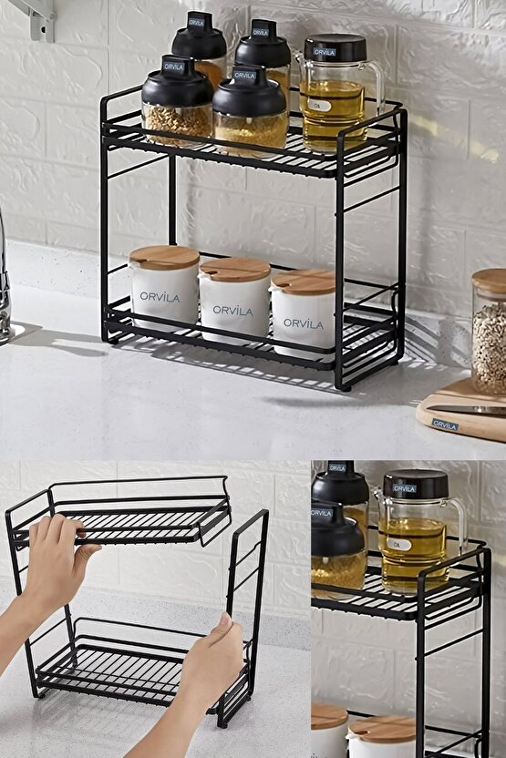 Çok Amaçlı Metal Katlı Raf |Düzenleyici Mutfak Masa Üstü Baharat Malzeme Banyo Dolap Organizeri