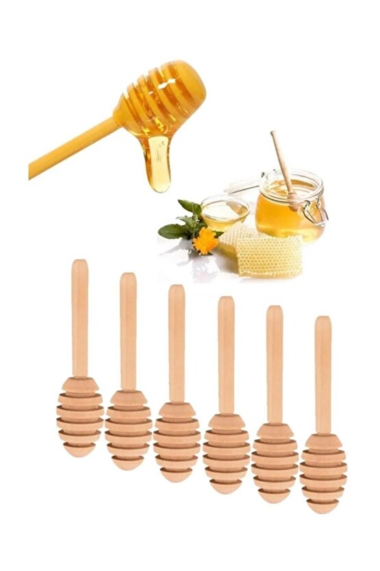 6 Adet - Ahşap Bal Ve Reçel Kaşığı Kavanozluk