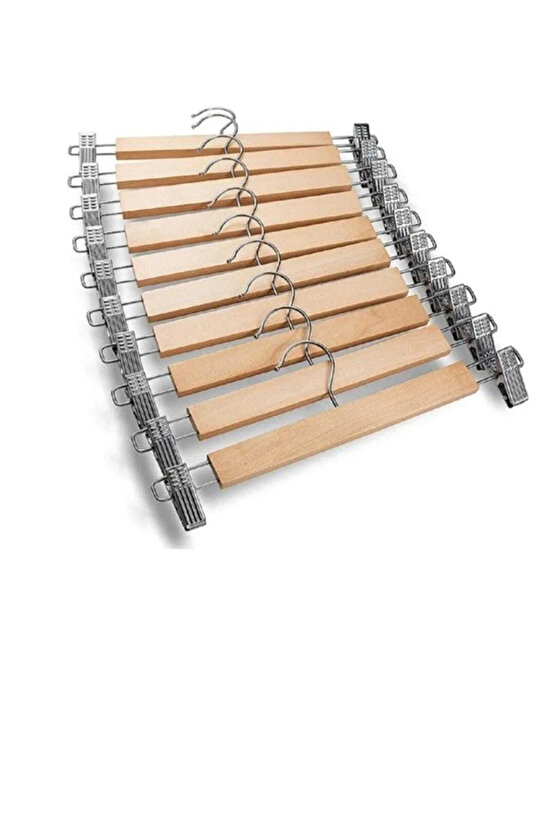 3 Adet Ahşap Mandallı Pantolon ve Elbise Askısı