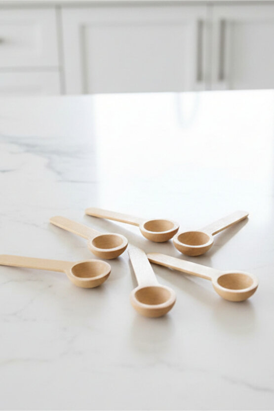 6lı Ahşap Küçük Ölçek Baharat Kaşığı - Oval