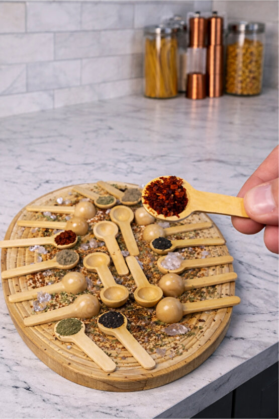 6lı Ahşap Küçük Ölçek Baharat Kaşığı - Oval