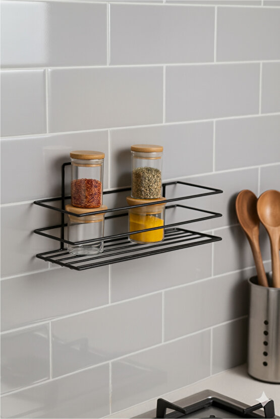 Yapışkanlı Paslanmaz Siyah Banyo Düzenleyici Organizer - Şampuanlık