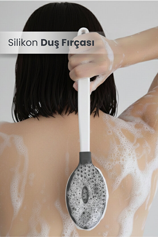 Silikon Çift Taraflı Duş Ve Masaj Fırçası - Saplı Vücut Temizlenme Fırçası
