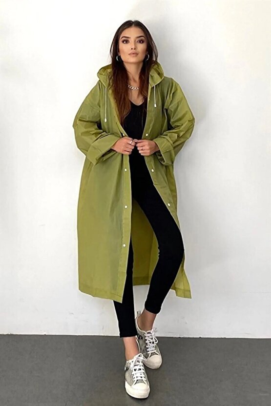 Eva Su Geçirmez Kaliteli Uzun Yağmurluk Unisex - Kadın Erkek Kapüşonlu Çıtçıtlı Standart Beden