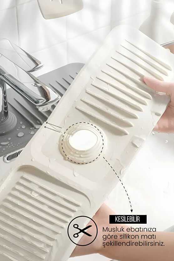 Elastik Musluk Matı Su Tutucu Düzenleyici Kaydırmaz Taban Organizer Mutfak Banyo Lavabo