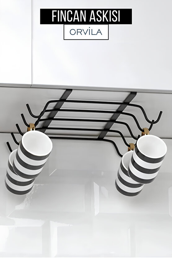 Raf Altı Asılabilir 10 Kancalı Fincan Ve Kupa Bardak Düzenleyici Askılığı - Siyah