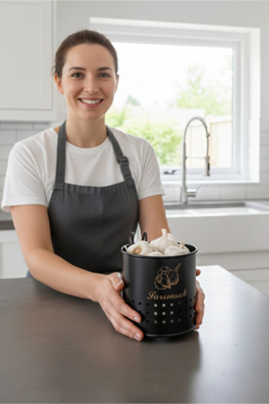 Metal Lüx Asılabilir Siyah Sarımsaklık Kovası | Çeyizlik