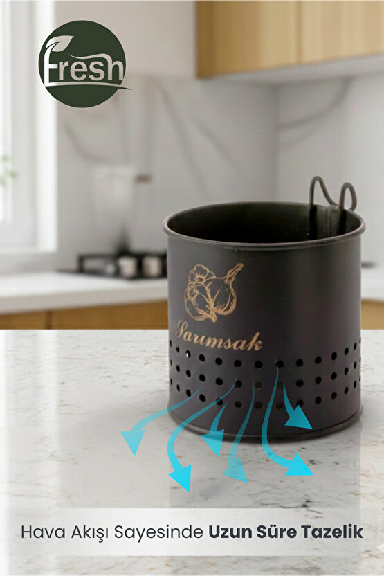 Metal Lüx Asılabilir Siyah Sarımsaklık Kovası | Çeyizlik