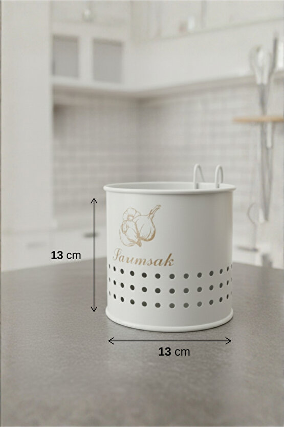 Metal Lüx Asılabilir Beyaz Sarımsaklık Kovası | Çeyizlik