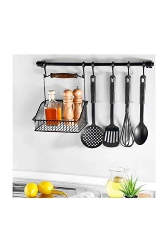 Siyah 72cm Askılı Metal Mutfak Sepeti 20x20 Cm  2li Set Takım