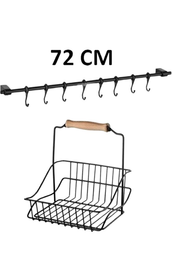 Siyah 72cm Askılı Metal Mutfak Sepeti 20x20 Cm  2li Set Takım