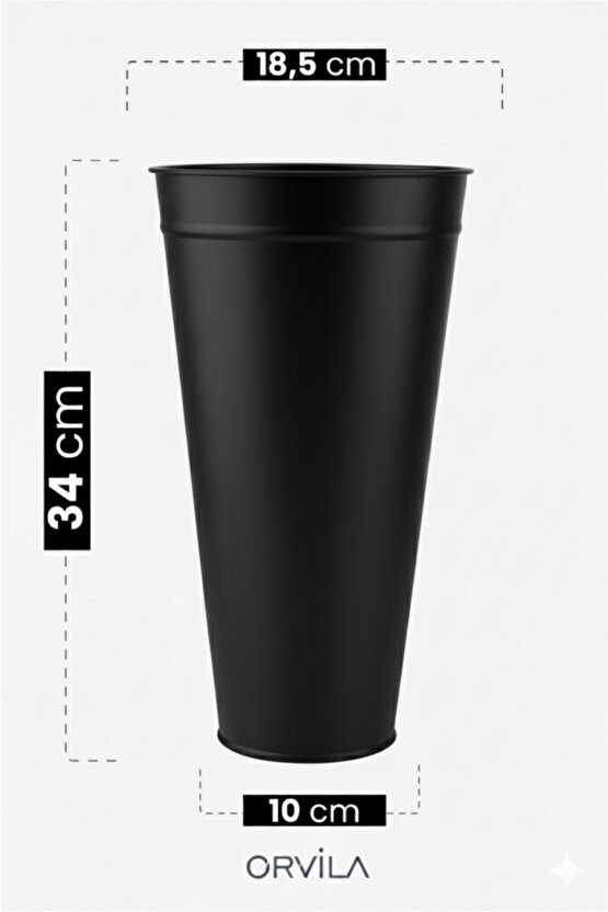 Siyah Metal Konik Vazo Şemsiyelik Kova Dekoratif Çiçeklik Aranjman Metal Saksı