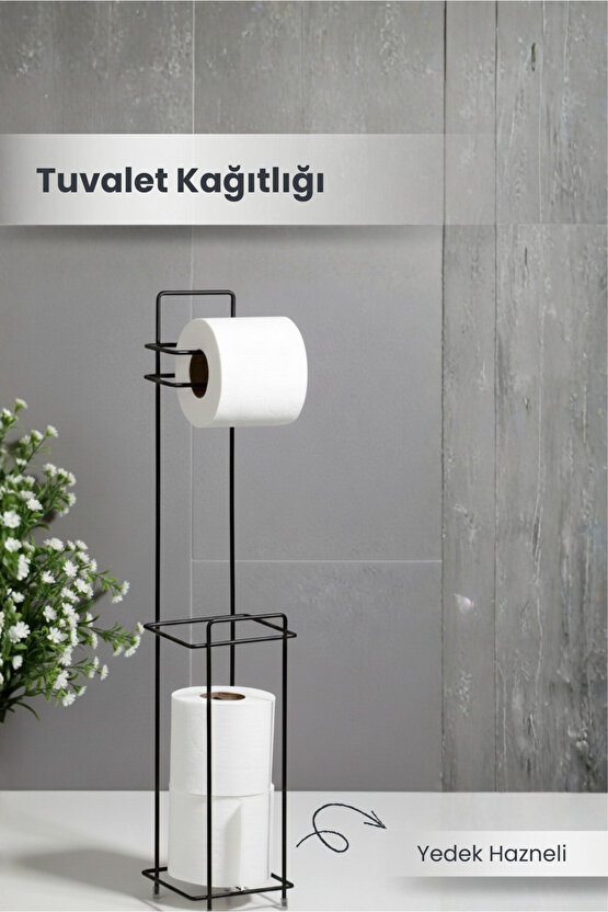 Yedek Hazneli Wc Tuvalet Kağıtlığı - Siyah Ferforje Metal Lüx Banyo Kağıtlık